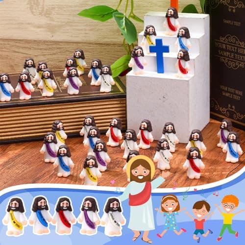 Bememo 25 Pcs Little Jesus Figures Original Design Jesus Love You Mini Rubber Toys to Hide and Seek Religious Party Favors Sunday School Baptism Gifts(Lively Colors) - Image 3