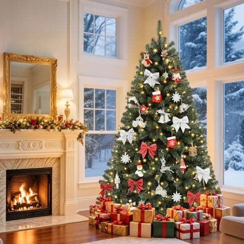 GOOBED Prelit Green Christmas Tree 7.5FT with Remote Control, Pre-Lit Green Artificial Hinged Spruce Christmas Tree with 1450 Tips, 550 LED Lights and 11 Light-Modes for Home, Party Decoration - Image 8
