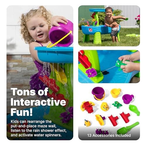 Step2 Rain Showers Splash Pond Toddler Water Table, Kids Water and Sand Activity Sensory Playset, Summer Outdoor Toys, 13 Piece Toy Accessories, For Toddles 1.5+ Years Old - Image 4