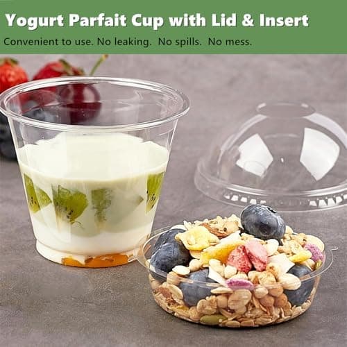 Amazon.com: Zezzxu 50 x 9 oz Clear Plastic Yogurt Parfait Cups with Dome Lids, Insert | Yogurt Containers with Lids, Separate Granola Holder, Spork, For Breakfast and Snacks To Go, No Leaking : Health & Household - Image 8