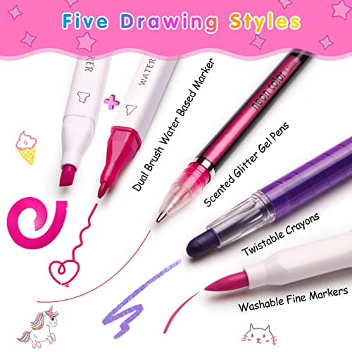 beefunni Unicorn Washable Markers Set 48 pcs with Glitte Pencil Case, Art Supplies for Kids Ages 4-6-8, Arts Crafts Coloring Set with Stickers - Birthday Gifts for Girls 4 5 6 7 8 9 Year Old - Image 2