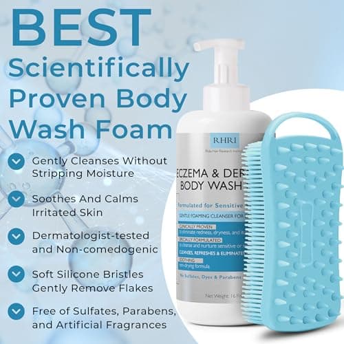 Eczema Body Wash Sensitive Skin | Eczema Treatment | Foaming Cleanser For Eczema Prone Skin | Soothes Dryness & Itching, Gentle On Eczema & Dermatitis, Sulfate-Free With Free Scrubber Brush - Image 3