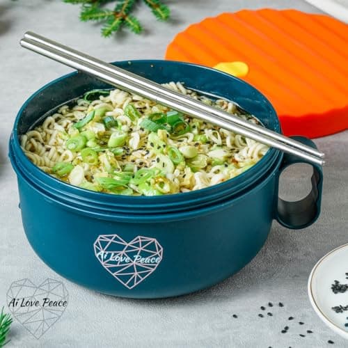 AI LOVE PEACE Ramen Bowl, 40 oz Microwaveable Noodle Cooker for Ramen, Pho, Soup, and Pasta, Dishwasher Safe and Portable, Ideal for Home, Office, Dorm, or Gift (Orange) - Image 2