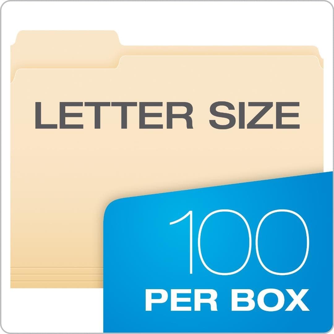 Pendaflex File Folders, Letter Size, 8-1/2" x 11", Classic Manila, 1/3-Cut Tabs in Left, Right, Center Positions, 100 Per Box (65213) File Folder Frustration-Free Packaging - Image 3