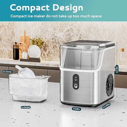 EUHOMY Nugget Ice Makers Countertop, Pebble Ice Maker Machine with 35lbs/24H Soft Ice, Self-Cleaning Sonic Ice Maker with Ice Scoop&Basket, Pellet Ice Maker for Home/Kitchen/Office(Stainless Steels) - Image 7