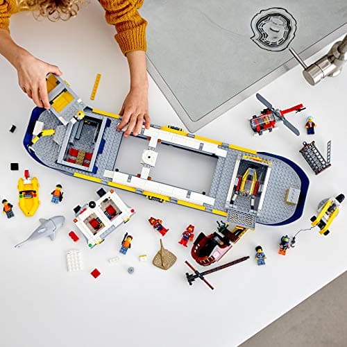LEGO City Ocean Exploration Ship 60266, Toy Exploration Vessel, Mini Helicopter, Submarine, Shipwreck with Treasure, Lifeboat, Stingray, Shark, Plus 8 Minifigures (745 Pieces) - Image 6