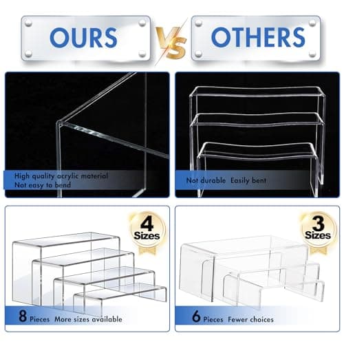 Aheroi Large Acrylic Risers, 8 Pcs 2 Set(7”L~8”L~9”L) Acrylic Display Set Rectangular Stands Shelf Clear Display Risers for Decor, Cake Shelves Retail Shoe Showcase - Image 4