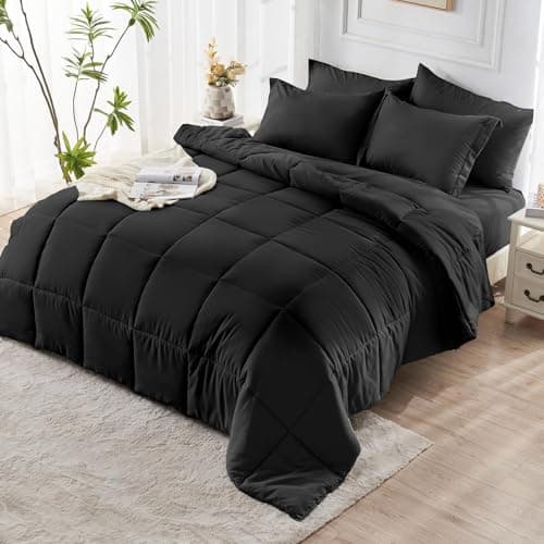 JOLLYVOGUE Queen Comforter Set, Ultra-Soft Bed in a Bag Queen Size 7 Pieces, Oeko-TEX Certified Bedding Set with Down Alternative Comforter, Sheets, Pillowcases & Shams, Black - Image 8