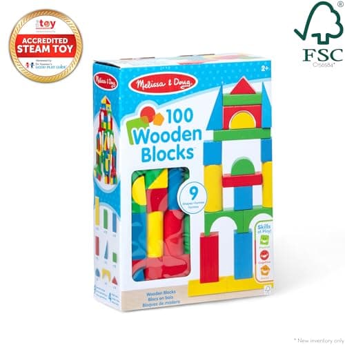 Melissa & Doug 100 Wooden Building Blocks with Storage Box | 100 Pieces, Wooden Blocks In 4 Colors & 9 Shapes, Montessori Toys, Construction Play, Toddler Learning Toys for Kids, Ages 2+ - Image 3