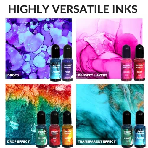 Alcohol Ink Set - New Improved Formula - 24 Highly Saturated, Fast-Drying, Permanent Inks for Epoxy Resin, Tumblers, Fluid Art Painting, Glass, Metal, and More - Image 5