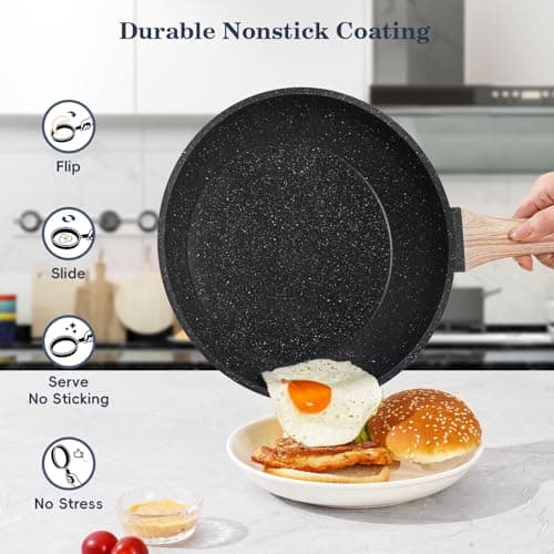 SODAY 12 Pcs Pots and Pans Set Non stick, Cookware Sets Black Granite Induction Cookware, Non-toxic Healthy Nonstick Kitchen Cooking Set with Frying Pans Set, Saucepans (PFAS/PFOA/PFOS Free) - Image 5