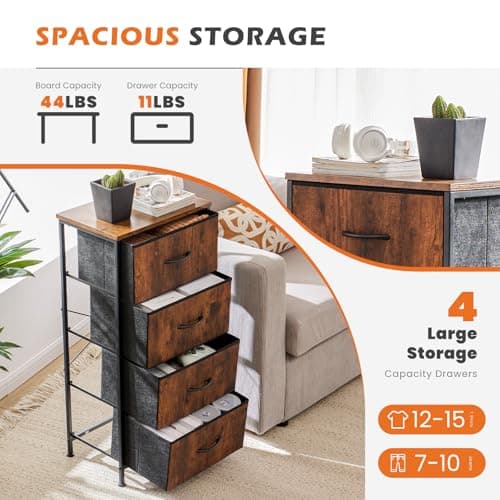 Sweetcrispy 4 Drawer Dresser, Fabric Storage Tower Organizer with Sturdy Steel Frame and Wood Top, Easy Pull Handles, for Bedroom, Closet, Entryway, Hallway, Brown - Image 4