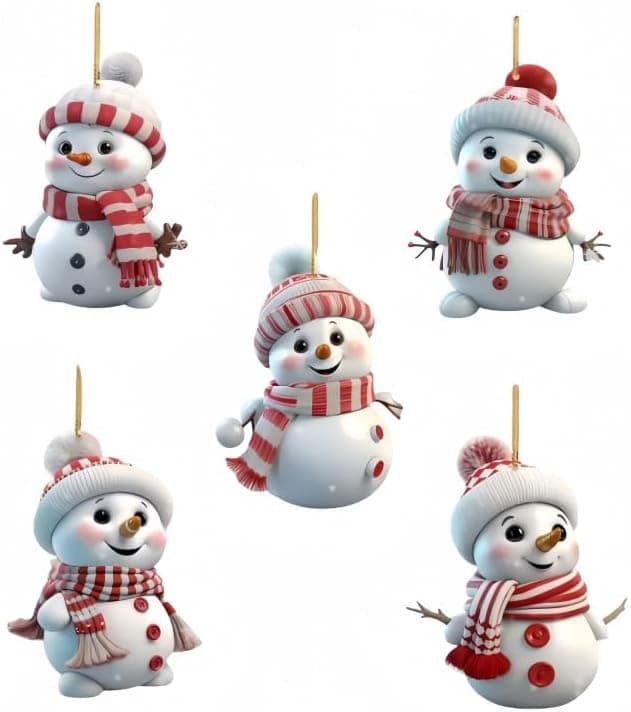 Christmas Ornaments Cute 2D Snowman Acrylic Ornaments for Christmas Tree Decorations White Snowman with Hat Christmas Hanging Ornament Ornament Hanging Decorations for Christmas Tree Decor 5pcs Acrylic Snowman Set - Image 7