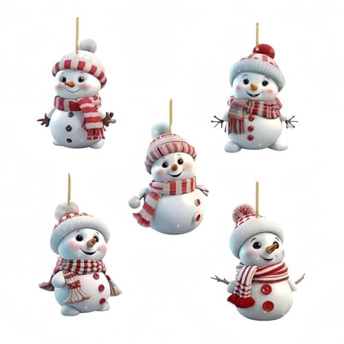Christmas Ornaments Cute Snowman Acrylic Ornaments for Christmas Tree Decorations White Snowman with Hat Christmas Hanging Ornament Ornament Hanging Decorations for Christmas Tree Decor 5pcs - Image 6