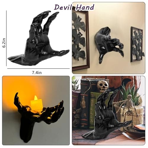 DAZONGE Halloween Decorations, Pack of 3 Wall Mounted Creepy Reaching Hands with Lighted Candles, Life-Sized Horror Hands for Gothic Wall Decorations, Scary Halloween Decorations Indoor - Image 4