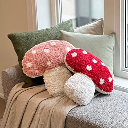 Dreamstall Mushroom Throw Pillow Tufted Shape Decorative Cushion 15” x 15” – Decor for Bed, Couch, Living Room (Red) - Image 6