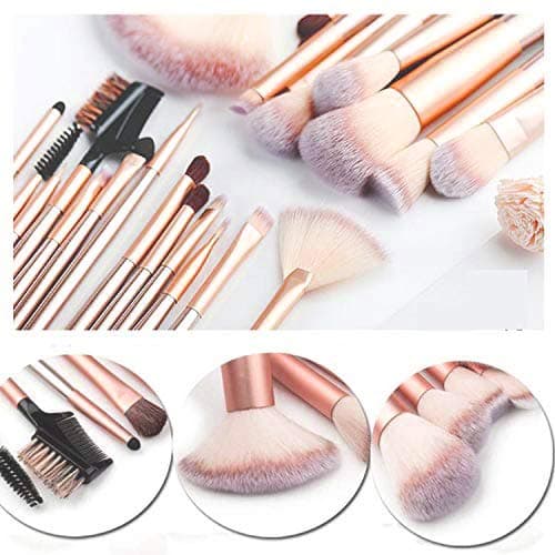 Makeup Brush Sets, NEVSETPO 28PCS Synthetic Makeup Kits Include 24 Makeup Brushes,2 Beauty Blenders, 1 Dual End Masks Spatula, 1 Brush Set Cleaning Mat, Travel-Friendly Makeup Case, Champagne Champagne 24 Count (Pack of 1) - Image 6
