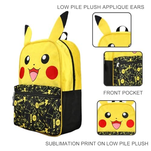 BIOWORLD Unisex Kid's Pokemon Pikachu Character 16'' Backpack, Black, One Size - Image 5