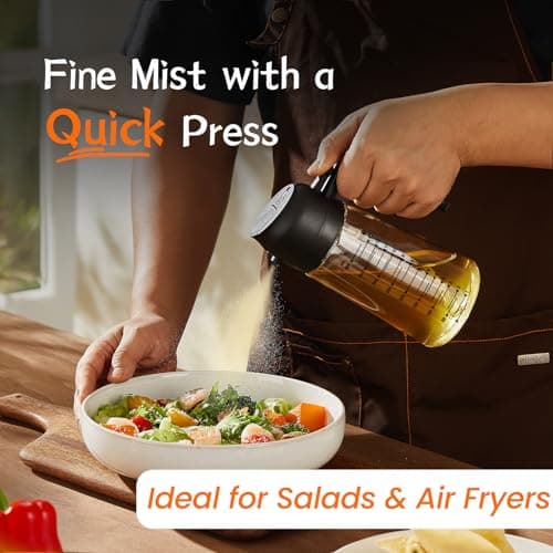 TrendPlain 16oz/470ml Glass Olive Oil Sprayer for Cooking – 2 in 1 Olive Oil Dispenser Bottle for Kitchen Gadgets and Air Fryer Accessories, Salad, BBQ - Black - Image 2
