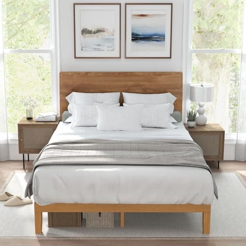 Sweetcrispy Solid Wood Bed Frame, Full Size Bed Base with Wood Slat Support, Sturdy, Stylish & Noise-Free Design, No Box Spring Needed, Easy Assembly, 12 in Natural Pine - Image 7