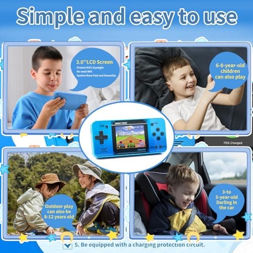 Handheld Game for Kids -Preloaded 220 Retro Video Games, Portable Gaming Player with Rechargeable Battery 3.0" LCD Screen, Mini Arcade Electronic Toy Gifts for Boys Girls (Blue) - Image 5
