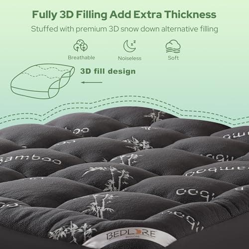BEDLORE King Mattress Topper Viscose Derived from Bamboo, Thick Pillow Top Mattress Pad with Stretchable Pockets for 6"-18" Mattress, Soft Breathable Mattress Topper for Back Pain Relief(Dark Gray) - Image 5