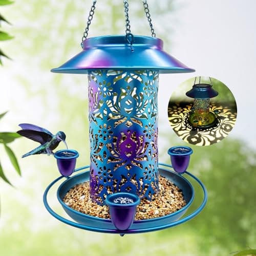 Solar Bird Feeder, Bring Three Nectar Water Cups & S Hook, Attractive Cardinals & Many Wild Various Birds, Squirrel Rust Weather & Water Proof as Gift Idea for Friends, Family, Elders - Image 2