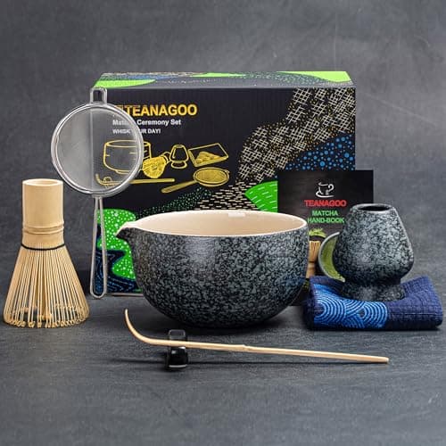 TEANAGOO Matcha Whisk Set Black,7 Pcs Matcha Set,Matcha Kit for Ceremony,Matcha Tea Set for Making Breakfast/Latte,Matcha Whisk Set with Bowl(Chawan)/Whisk and Holder,Gift for Matcha Lover