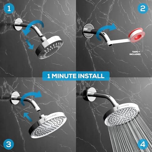 SparkPod Shower Head - High Pressure Rain - Premium Quality Luxury Design - 1-Min Install - Easy Clean Adjustable Replacement for Your Bathroom Shower Heads (Luxury Polished Chrome, 6 Inch Round) - Image 3