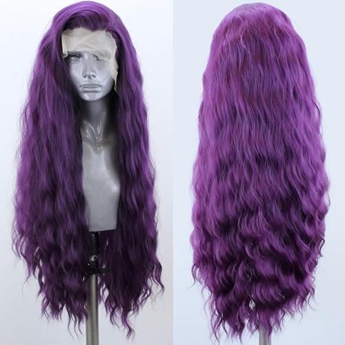 WXHWCX Synthetic Lace Front Wigs Purple Free Part Loose Wave Heat Resistant Natural Hairline Fiber Hair Glueless Lace Wigs for Women Cosplay Daily Party Wig 24inch