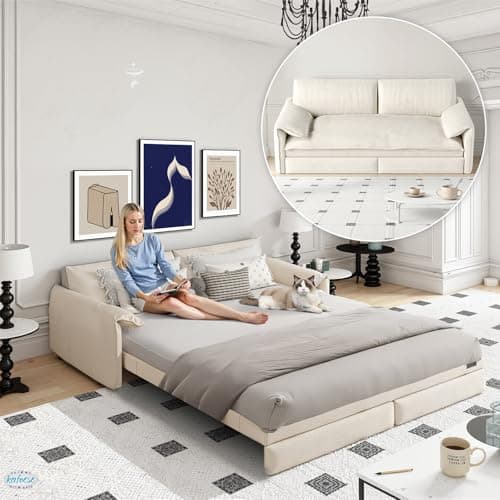 Lyngins 66" Queen Sleeper Sofa,Velvet Convertible Sofa Bed Queen, 3-in-1 Pull Out Couch Bed, Sleeper Loveseat for Small Spaces, Living Room, Office, Apartment - Image 6