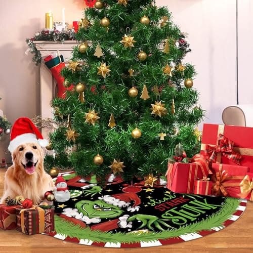 Christmas Tree Skirt 36 Inch Green Funny Trimmed Tree Skirt Christmas Decorations Tree Mat Merry Christmas Party Home Decor - Image 4