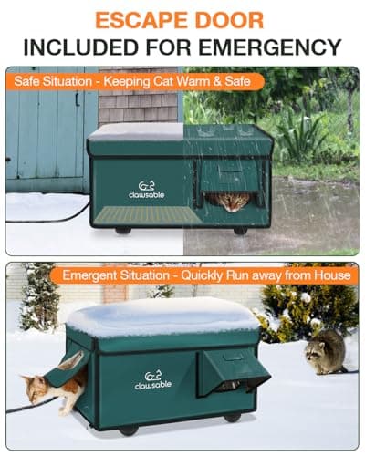 Indestructible Heated Cat House for Outside Cats Winter, 100% Weatherproof, Safe Escape Door, Insulated Outdoor Cat Shelter with Heater for Feral Barn Cat Kitty (Forest Green, 12.6"x16.5"x12.6") - Image 2