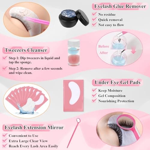 Lashes Kit for Eyelash Extension Beginner Lash Tech Starter Kit with Eye Lash Mannequin Head, Professional Eyelash Extension Kit with Lash Fan, Extension Glue and Eyelash Remover for Practice Training - Image 5
