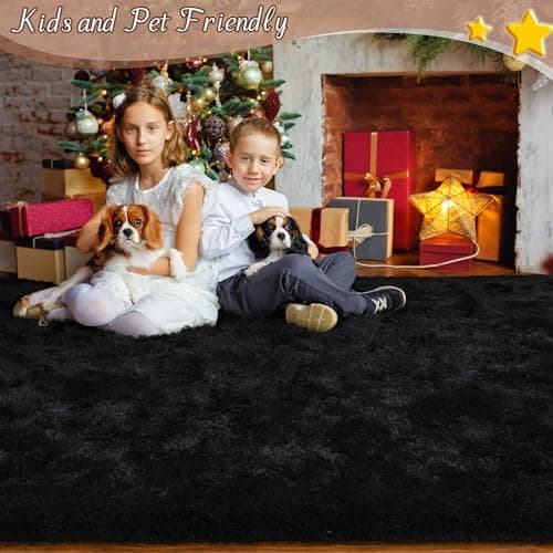 HOMORE Black Rug for Bedroom 4x6 Furry Carpet for Boys Girls Shaggy Fuzzy Rugs for Living Room Non Slip Large Rug for Kids Dorm Home Decor - Image 8