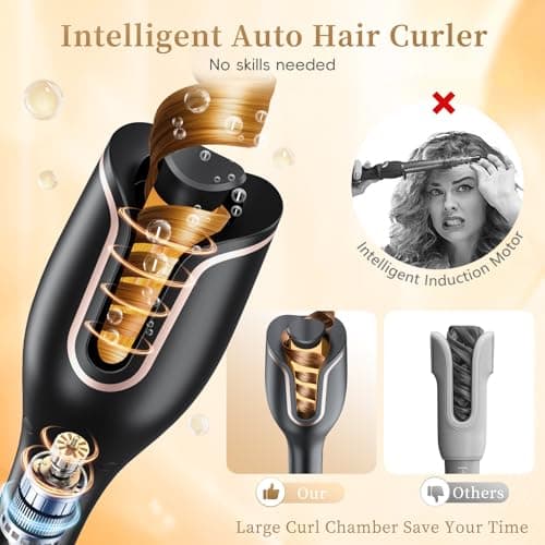 Automatic Hair Curler, Auto Rotating Curling Iron with 4 Temperatures, 8 Timers 12s-19s, LCD Display, 1" Large Slot, Dual Voltage, Auto Shut-Off, Anti-Scald (Black) - Image 2