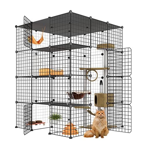 Eiiel Large Cat Cage, Enclosures Indoor with Balcony, DIY Playpen Detachable Metal Wire Kennels Crate 3x3x4 Large Exercise Place Ideal for 1-3 Cats - Image 8