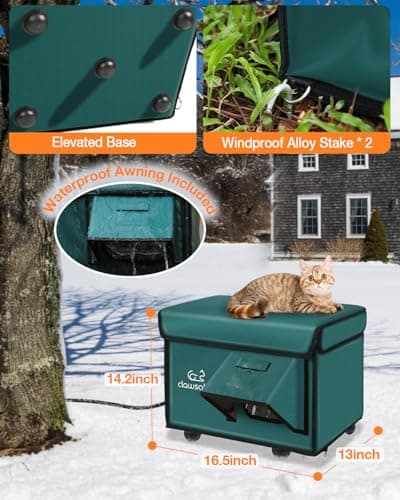 Indestructible Heated Cat House for Outside Cats Winter, 100% Weatherproof, Safe Escape Door, Insulated Outdoor Cat Shelter with Heater for Feral Barn Cat Kitty (Forest Green, 12.6"x16.5"x12.6") - Image 6
