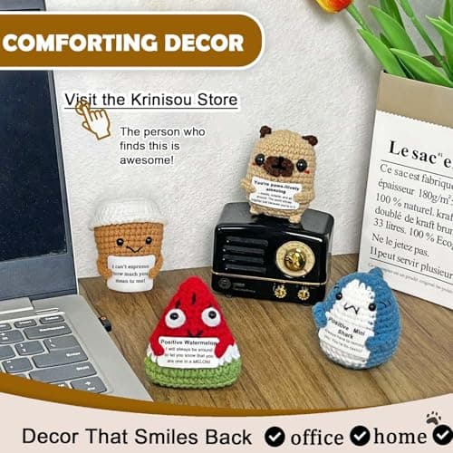 Krinisou Pug Gifts for Pug Lovers, Positive Animals Dog Puppy Crochet, Mini Cute Pug Decor, Easter Basket Stuffers Encouragement Inspirational Gifts for Women - Image 6