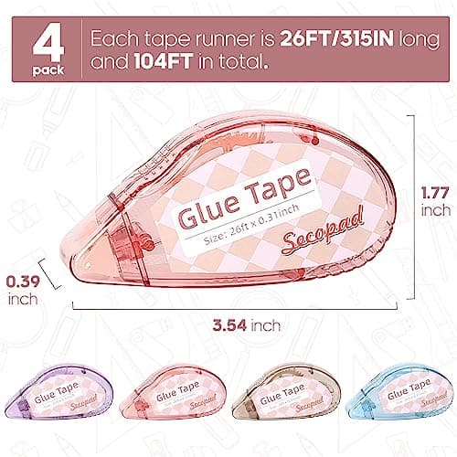Scrapbook Tape, 4 Pack Double Sided Tape Roller for Crafts, Adhesive Glue Runner Scrapbooking Supplies Journaling School Office Teacher Supplies for Kids and Adults, 0.3IN x 26FT - Image 5