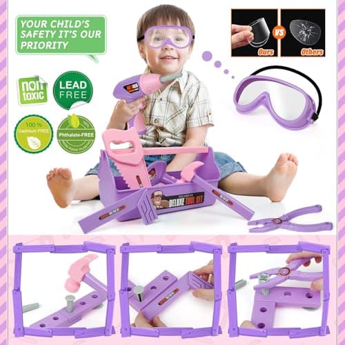 Kids Tool Set with Toy Drill, Toy Tool Box, Construction Tools, Pretend Play Toddler Girl Toys Gifts for Toddlers Kids Aged 3 4 5 6 7 - Image 4