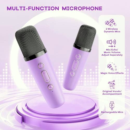 YLL Mini Karaoke Machine with 2 Wireless Microphones, TOP Kids Gifts for Girls Ages 3, 4, 5, 6, 7, 8, 9,10,11,12 +Year Old, 4-12 Years Old Birthday Toy Gift for Girls Boys Party (Purple) - Image 6