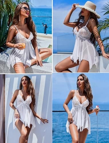 Avidlove Wedding Lingerie for Bride Lace Babydoll Sexy Lace Sleepwear for Women, White, Medium - Image 8
