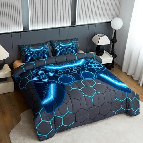 akkialla Gaming Twin Size Bedding Set for Kids Boys Girls and Teens,Game Controller Comforter Set(2 Pieces) Down Alternative Comforter for All Seasons,Gamer Home Decor(Blue,Twin) - Image 2