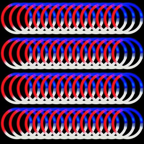 JOYIN 72 Pcs July 4th Glow Sticks Bulk with Connectors, Red White Blue 3 Colors In 1 Glow in The Dark Stick, Light Up Bracelets & Necklaces for Kids & Adults, Party Favor Supplies For Independence Day - Image 9