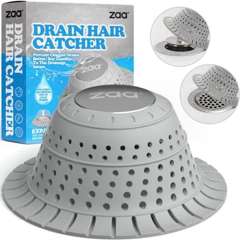 zaa Bathtub Drain Hair Catcher, Premium Silicone Shower Hair Catcher, 1Pack Collapsible Hair Stopper for Pop Up and Regular Drains of Shower, Bathtub, Bathroom, Sink, Gray