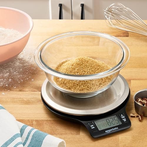 Amazon Basics Digital Kitchen Scale with LCD Display, Batteries Included, Weighs up to 11 pounds, Black and Stainless Steel - Image 5