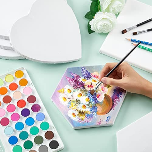 Thenshop 24 Pieces Stretched Canvas for Painting Bulk Blank Canvas Board, Square Round Hexagon Heart Shaped Frame for Kids Art Supplies for Acrylic Pouring Oil Painting(Assorted Shapes) - Image 5