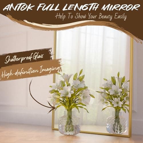 Full Length Mirror, 58"x18" Floor Mirror, Arch Floor Standing Mirror Freestanding Arch Full Body with Stand for Bedroom, Hanging Mounted for Living Room Cloakroom, Gold - Image 5