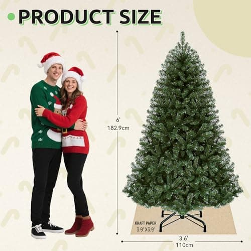 GOOBED Prelit Green Christmas Tree 6ft with Remote Control, Green Pre-Lit Spruce Hinged Artificial Christmas Tree with 1000 Tips and 250 LED Lights, 11 Light-Modes for Home, Party Decoration - Image 9